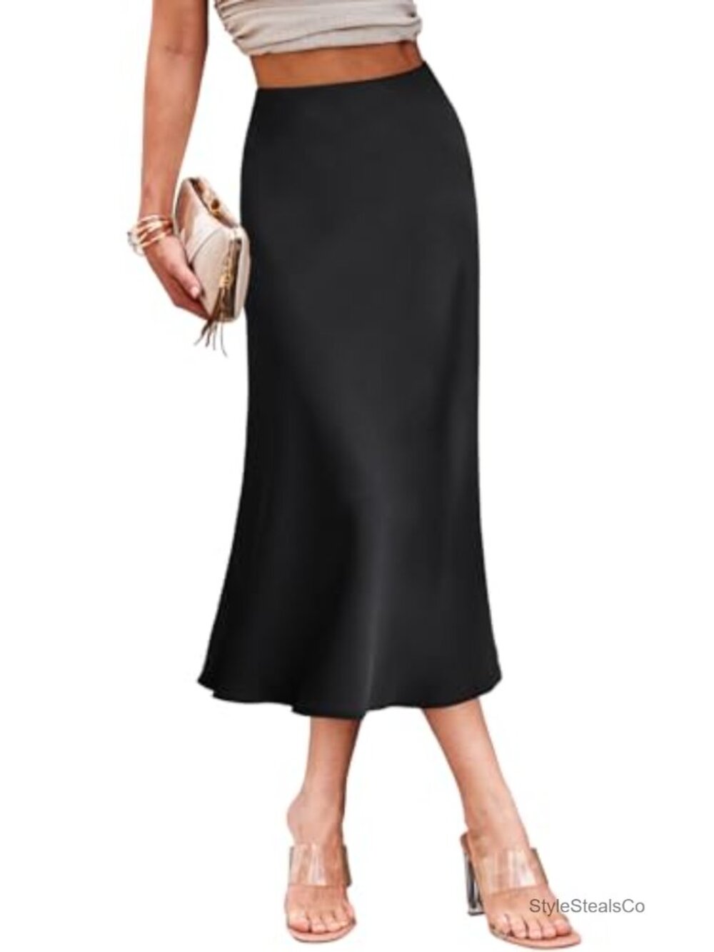Women's High Waist Satin Midi Skirt Elegant Summer Party